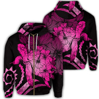 Hawaiian Hawaii Turtle Hibiscus Polynesian Vintage Zip Hoodie Pink Unisex Art - Polynesian Pride