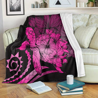 Hawaii Blanket - Hawaii Turtle Hibiscus Polynesian Vintage Premium Blankets - Pink - AH White - Polynesian Pride
