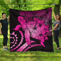 Hawaiian - Hawaii Turtle Hibiscus Polynesian Vintage Premium Quilts - Pink - AH Black - Polynesian Pride