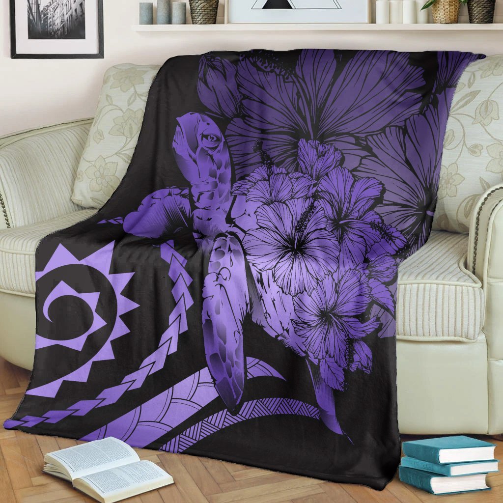 Hawaii Blanket - Hawaii Turtle Hibiscus Polynesian Vintage Premium Blankets - Purple - AH - Polynesian Pride