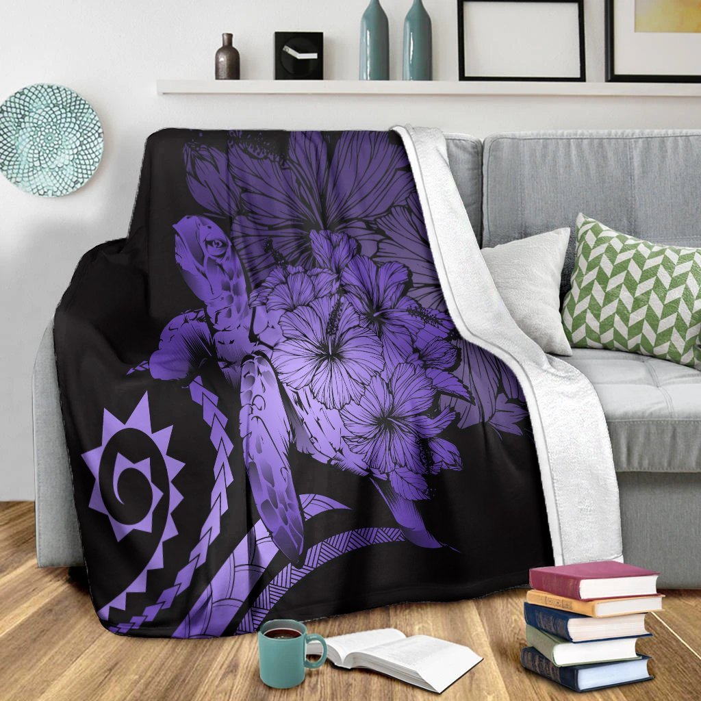 Hawaii Blanket - Hawaii Turtle Hibiscus Polynesian Vintage Premium Blankets - Purple - AH - Polynesian Pride