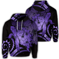 Hawaiian Hoodie Hawaiian Turtle Hibiscus Polynesian Vintage Hoodie Purple Unisex Art - Polynesian Pride