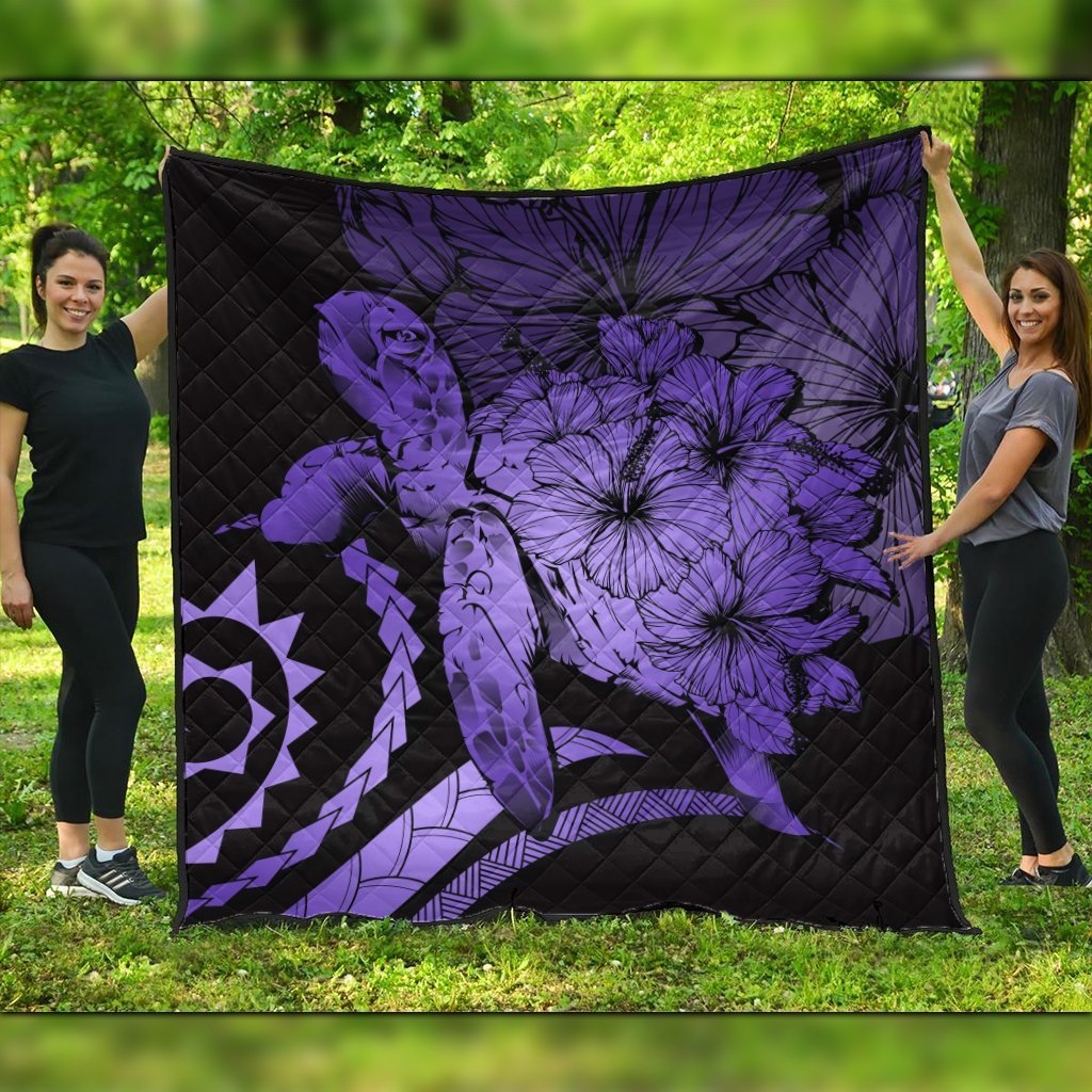 Hawaiian - Hawaii Turtle Hibiscus Polynesian Vintage Premium Quilts - Purple - AH Black - Polynesian Pride