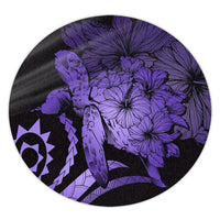 Hawaiian - Hawaii Turtle Hibiscus Polynesian Vintage Round Carpet - Purple - AH Round Carpet Luxurious Plush - Polynesian Pride