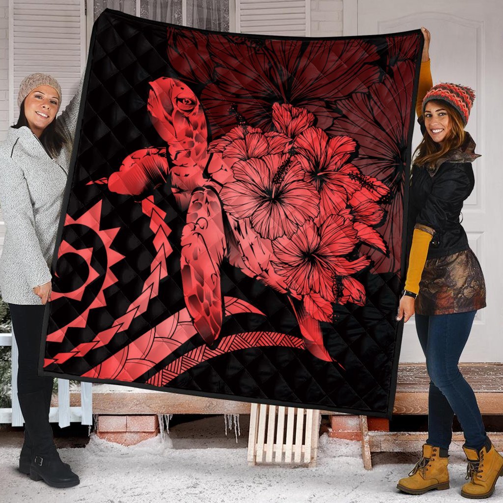 Hawaiian - Hawaii Turtle Hibiscus Polynesian Vintage Premium Quilts - Red - AH - Polynesian Pride