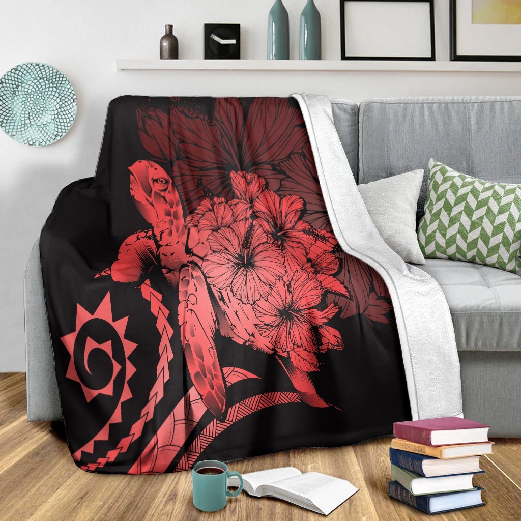 Hawaii Blanket - Hawaii Turtle Hibiscus Polynesian Vintage Premium Blankets - Red - AH - Polynesian Pride