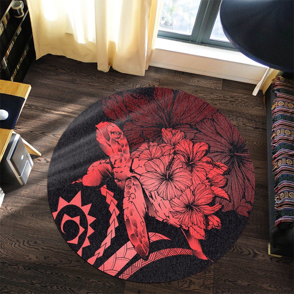 Hawaiian - Hawaii Turtle Hibiscus Polynesian Vintage Round Carpet - Red - AH - Polynesian Pride