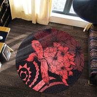 Hawaiian - Hawaii Turtle Hibiscus Polynesian Vintage Round Carpet - Red - AH - Polynesian Pride