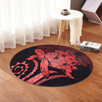 Hawaiian - Hawaii Turtle Hibiscus Polynesian Vintage Round Carpet - Red - AH - Polynesian Pride