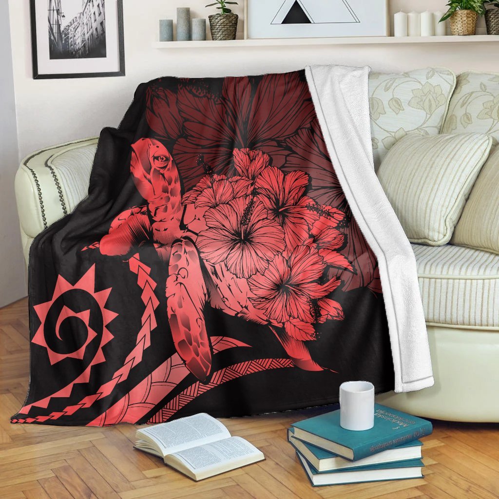Hawaii Blanket - Hawaii Turtle Hibiscus Polynesian Vintage Premium Blankets - Red - AH White - Polynesian Pride