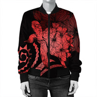 Hawaiian - Hawaii Turtle Hibiscus Polynesian Vintage Bomber Jacket - Red - AH - Polynesian Pride