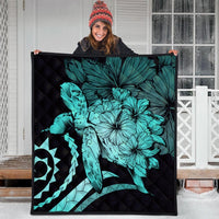 Hawaiian - Hawaii Turtle Hibiscus Polynesian Vintage Premium Quilts - Turquoise - AH - Polynesian Pride
