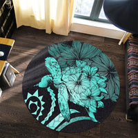 Hawaiian - Hawaii Turtle Hibiscus Polynesian Vintage Round Carpet - Turquoise - AH - Polynesian Pride