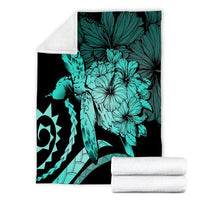 Hawaii Blanket - Hawaii Turtle Hibiscus Polynesian Vintage Premium Blankets - Turquoise - AH - Polynesian Pride