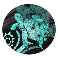 Hawaiian - Hawaii Turtle Hibiscus Polynesian Vintage Round Carpet - Turquoise - AH Round Carpet Luxurious Plush - Polynesian Pride