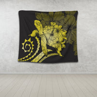 Hawaiian - Hawaii Turtle Hibiscus Polynesian Vintage Tapestry - Yellow - AH - Polynesian Pride
