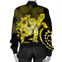 Hawaiian - Hawaii Turtle Hibiscus Polynesian Vintage Bomber Jacket - Yellow - AH - Polynesian Pride