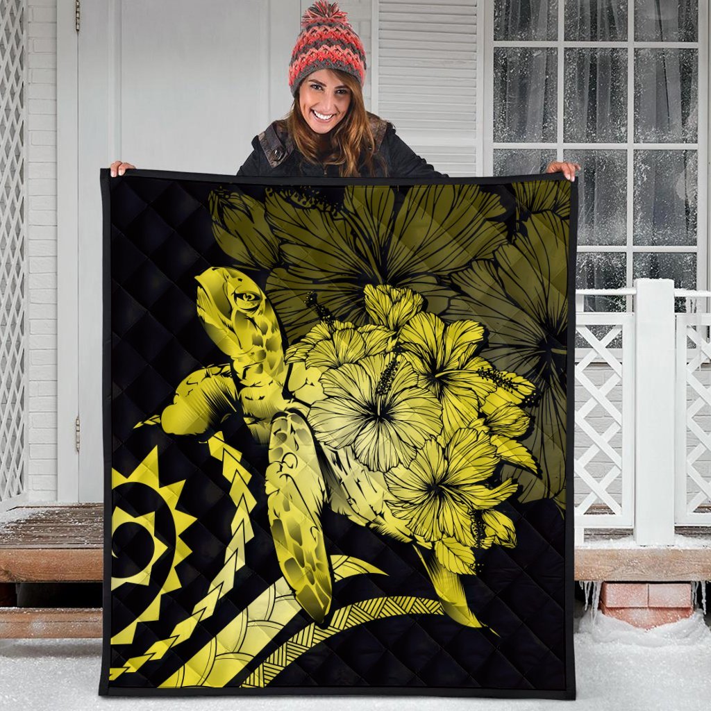 Hawaiian - Hawaii Turtle Hibiscus Polynesian Vintage Premium Quilts - Yellow - AH - Polynesian Pride