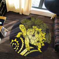 Hawaiian - Hawaii Turtle Hibiscus Polynesian Vintage Round Carpet - Yellow - AH - Polynesian Pride