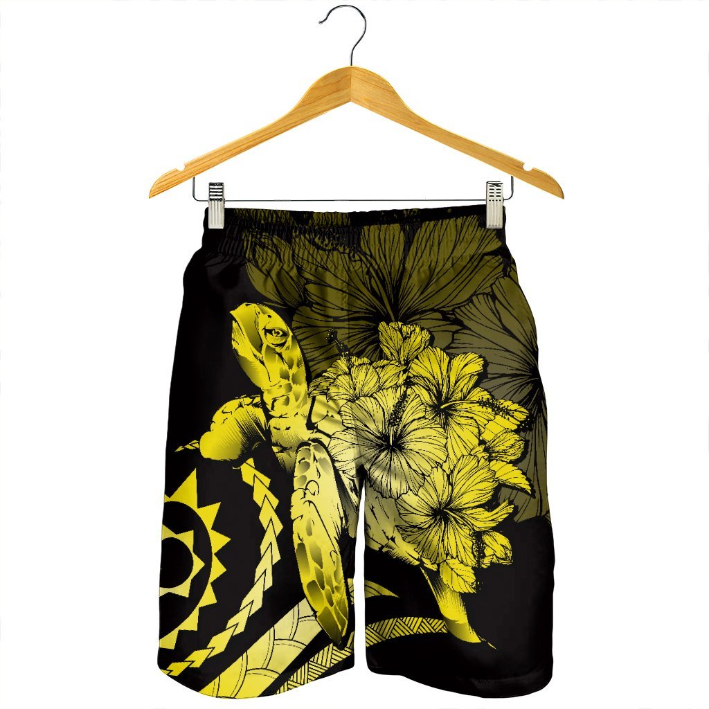 Hawaiian - Hawaii Turtle Hibiscus Polynesian Vintage Men's Shorts - Yellow - AH - Polynesian Pride