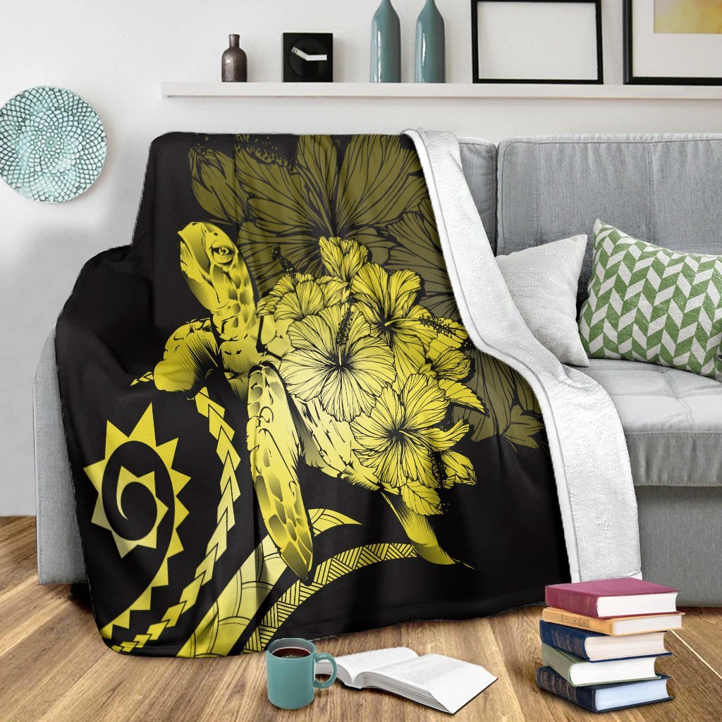 Hawaii Blanket - Hawaii Turtle Hibiscus Polynesian Vintage Premium Blankets - Yellow - AH - Polynesian Pride