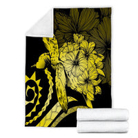 Hawaii Blanket - Hawaii Turtle Hibiscus Polynesian Vintage Premium Blankets - Yellow - AH - Polynesian Pride