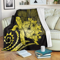 Hawaii Blanket - Hawaii Turtle Hibiscus Polynesian Vintage Premium Blankets - Yellow - AH White - Polynesian Pride
