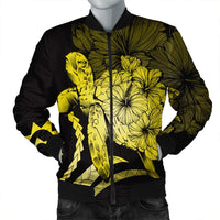 Hawaiian - Hawaii Turtle Hibiscus Polynesian Vintage Bomber Jacket - Yellow - AH Black Unisex - Polynesian Pride