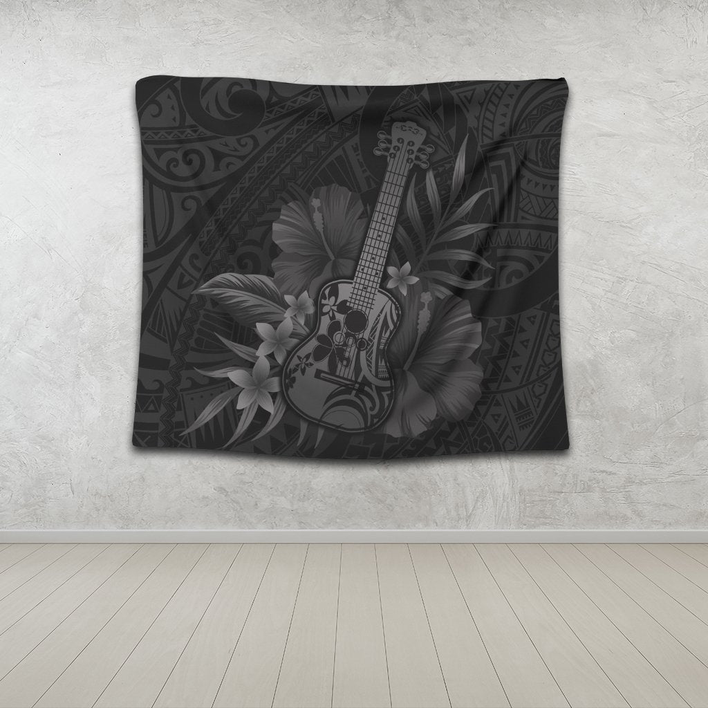 Hawaiian - Hawaii Ukulele Flower Tapestry - Gray - AH - Polynesian Pride