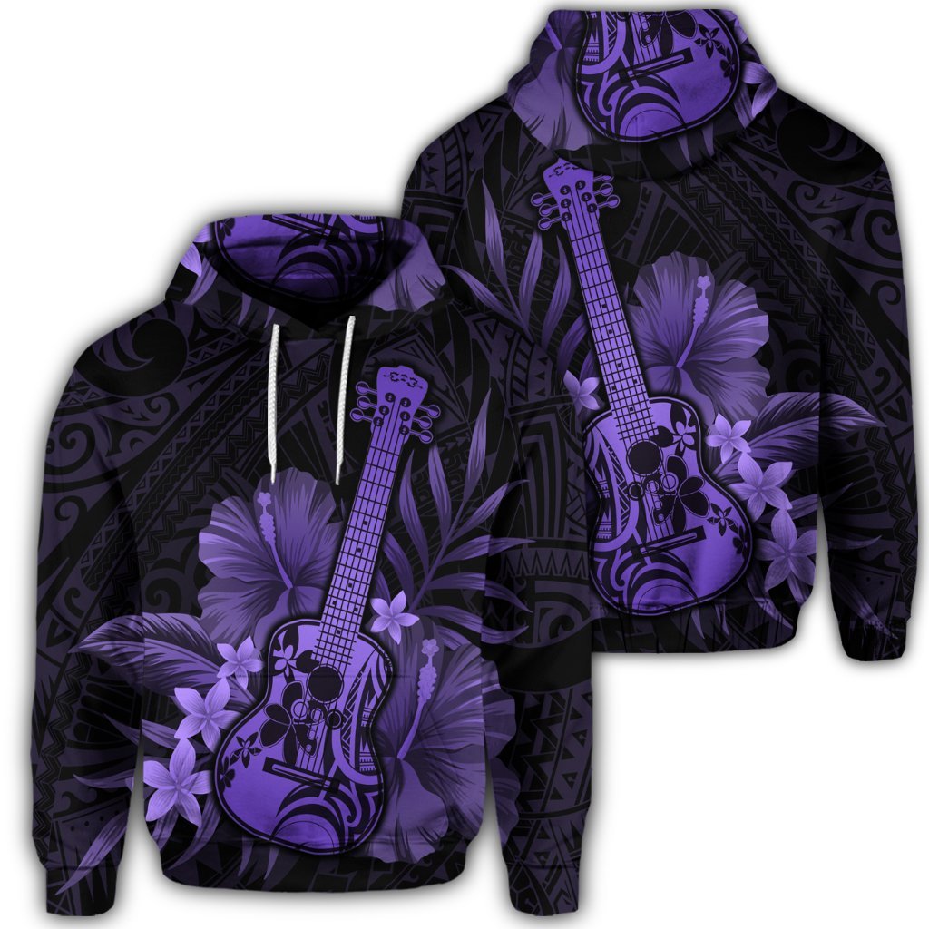 Hawaiian Hoodie Hawaiian Ukulele Flower Hoodie Purple Unisex Art - Polynesian Pride