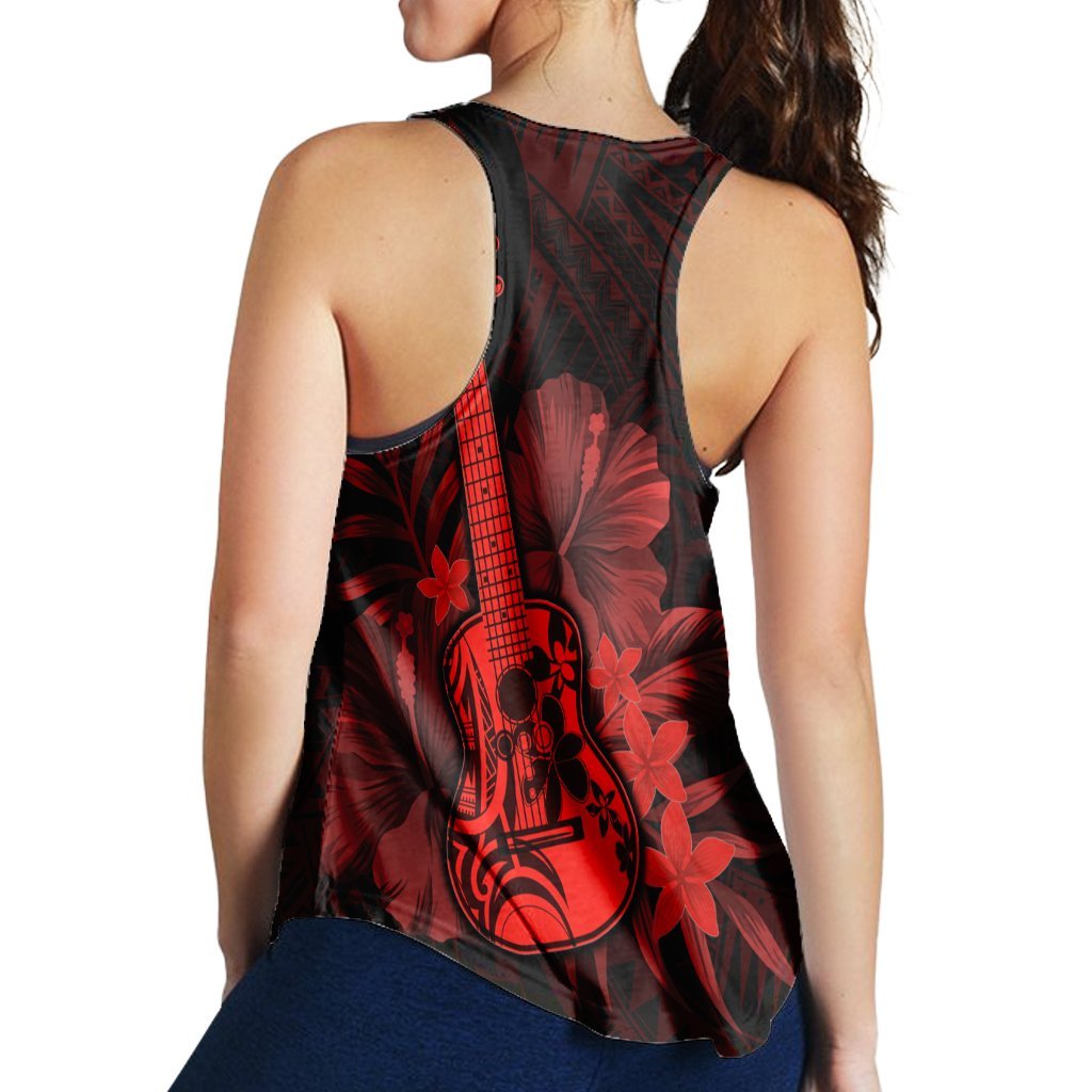 Hawaiian - Hawaii Ukulele Flower Racerback Tank - Red - AH - Polynesian Pride