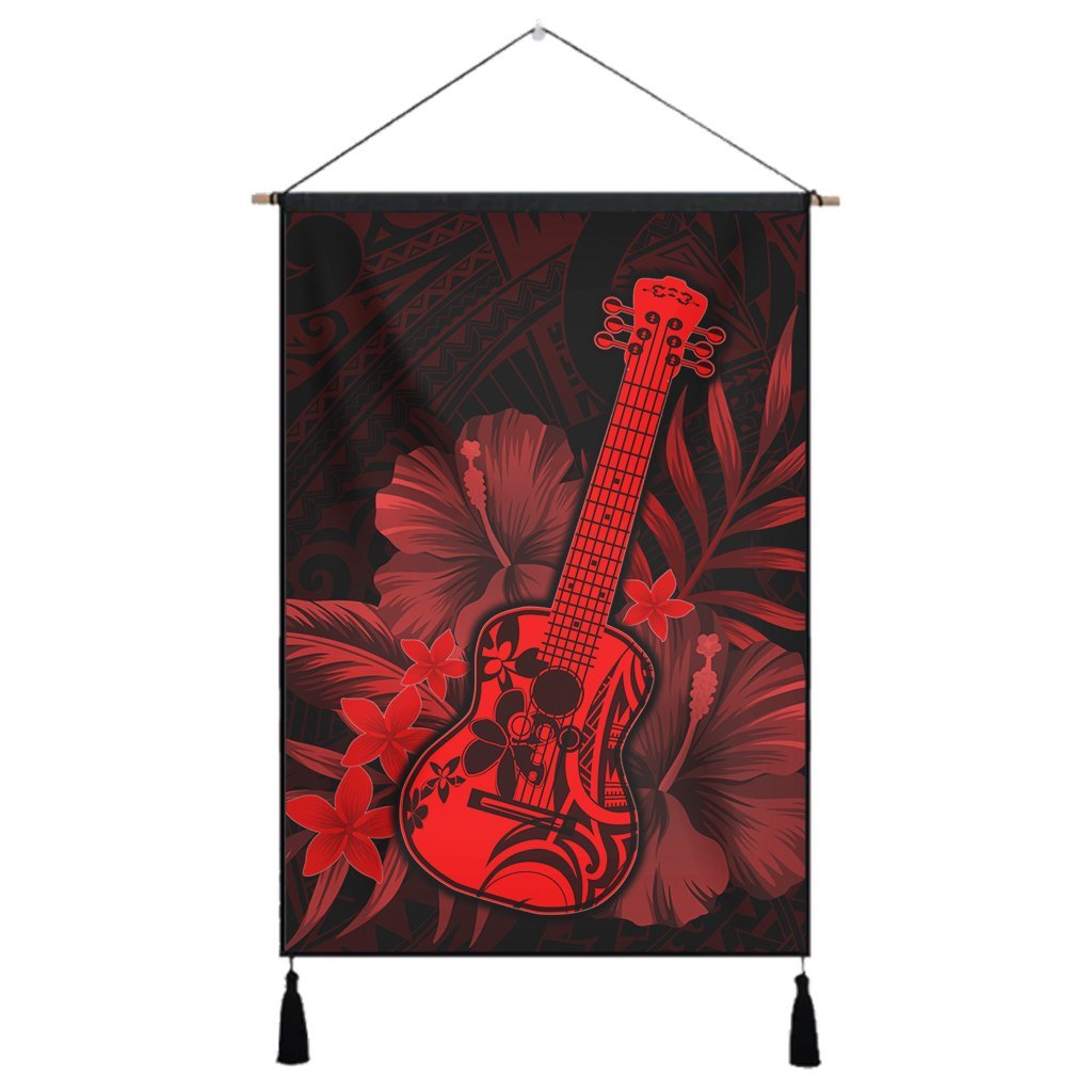Hawaiian - Hawaii Ukulele Flower Hanging Poster - Red - AH Hanging Poster Cotton And Linen - Polynesian Pride