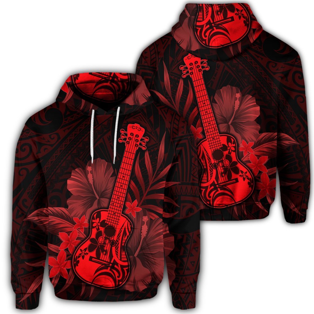 Hawaiian Hoodie Hawaiian Ukulele Flower Hoodie Red Unisex Art - Polynesian Pride