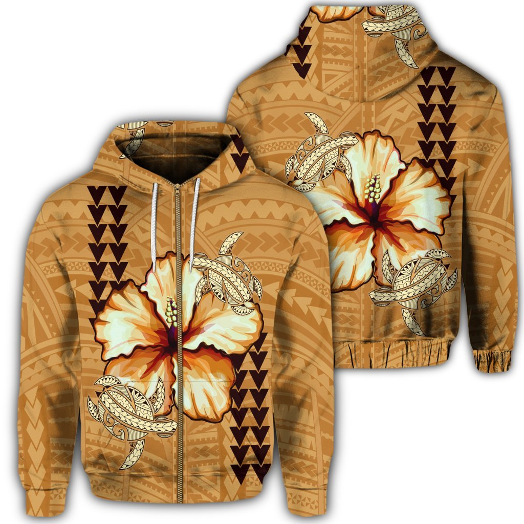 Hawaiian Hawaiian Vintage Hibiscus Zip Hoodie Unisex Art - Polynesian Pride