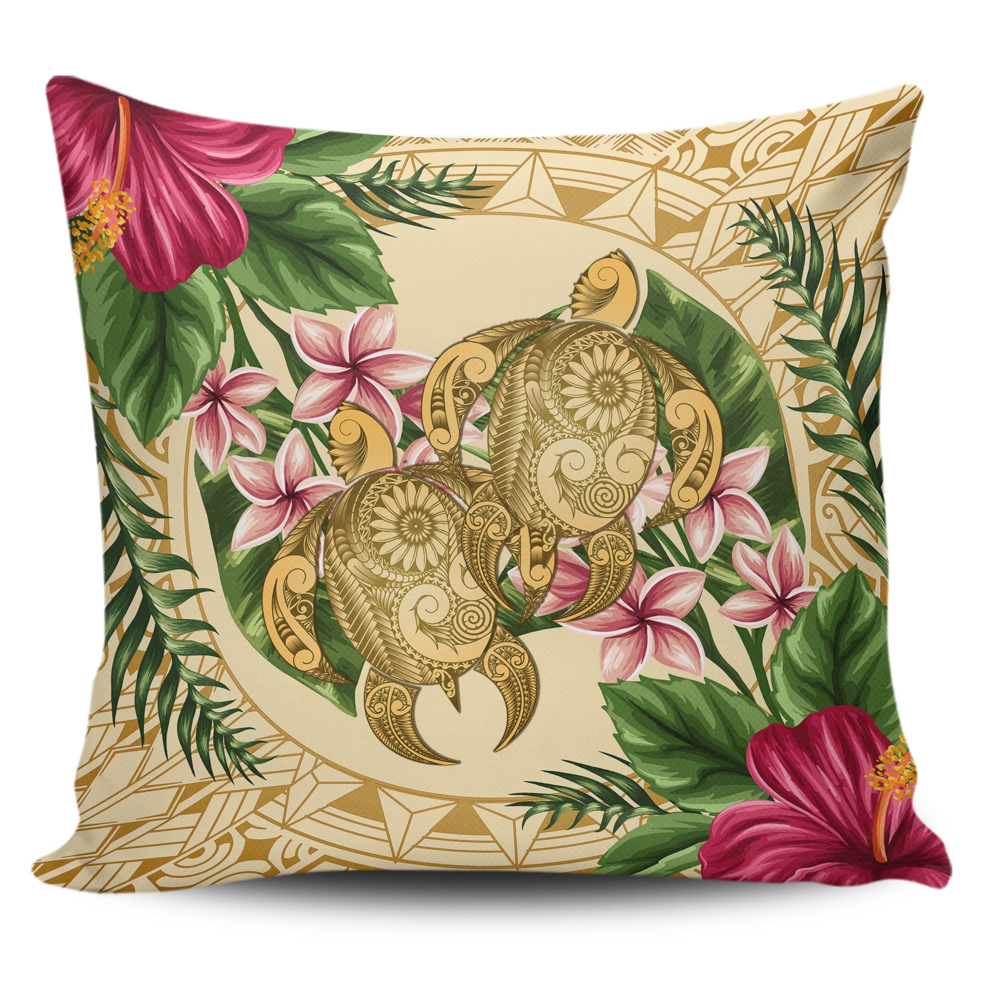 hawaiiPillow Covers - Turtle Pillow Covers Strong Pattern Hibiscus Plumeria AH One Style Zippered Pillow Case 18"x18"(Twin Sides) Gold - Polynesian Pride