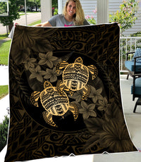 Hawaii Premium Blanket - Turtle Strong Pattern Hibiscus Plumeria Gold AH - Polynesian Pride