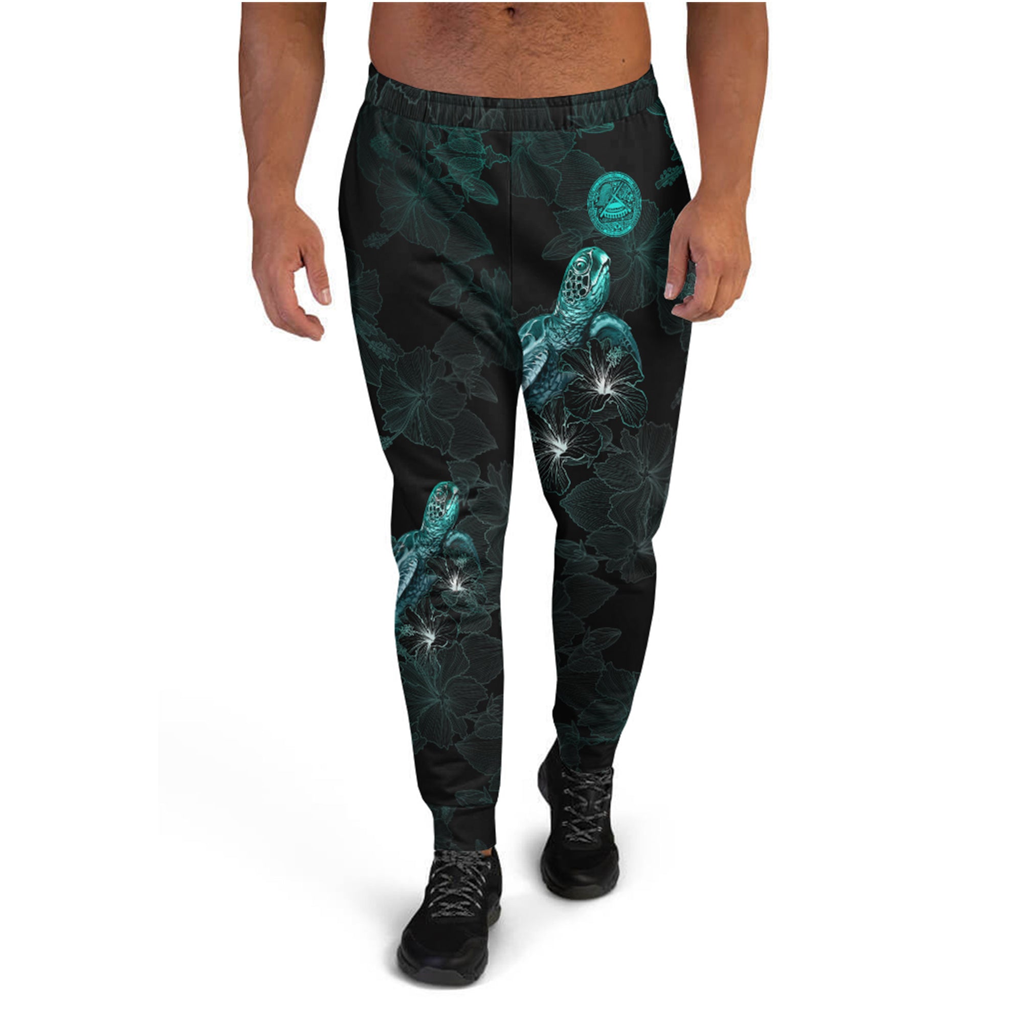 American Samoa Jogger - American Samoa Seal With Turtle Blooming Hibiscus Turquoise Turquoise - Polynesian Pride