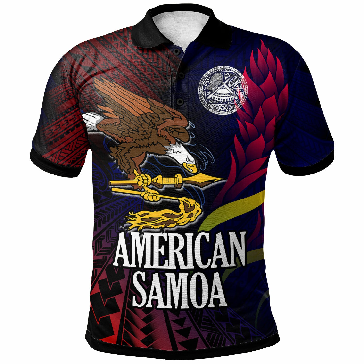American Samoa Polo Shirt Custom Seal Of American Samoa Gradient Color Style LT10 Black - Polynesian Pride