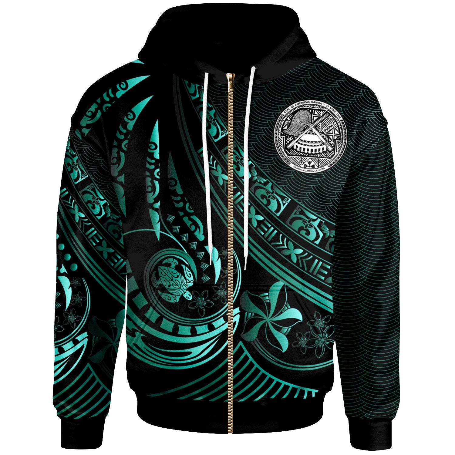 American Samoa Zip Hoodie The Flow of The Ocean Unisex Blue - Polynesian Pride