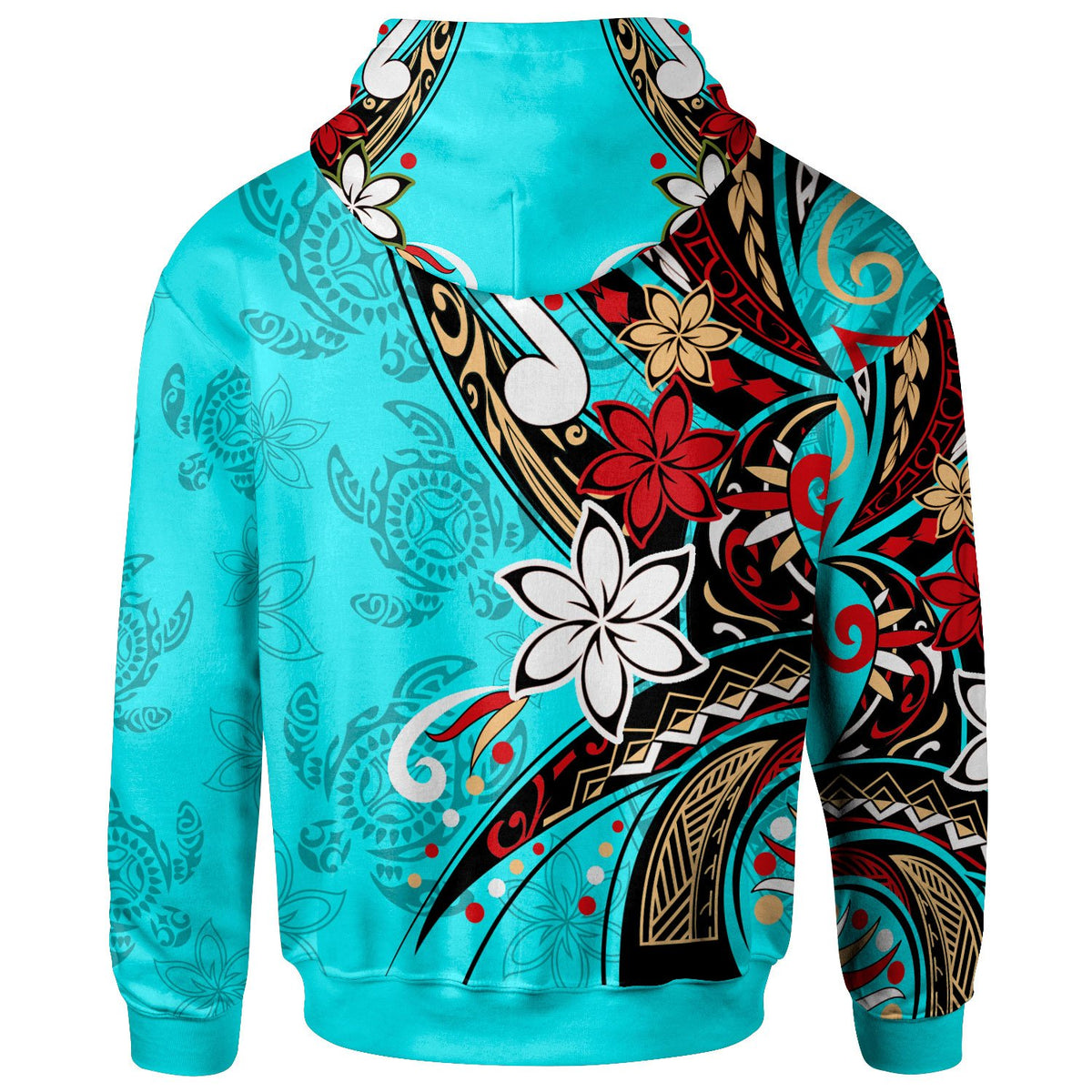 American Samoa Hoodie Tribal Flower With Special Turtles Blue Color - Polynesian Pride
