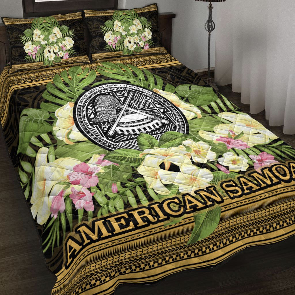 American Samoa Quilt Bed Set - Polynesian Gold Patterns Collection Black - Polynesian Pride