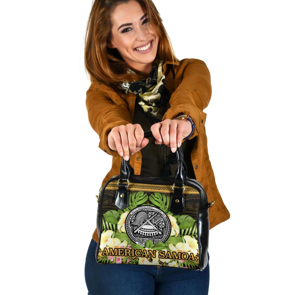 American Samoa Shoulder Handbag - Polynesian Gold Patterns Collection One Size Black - Polynesian Pride