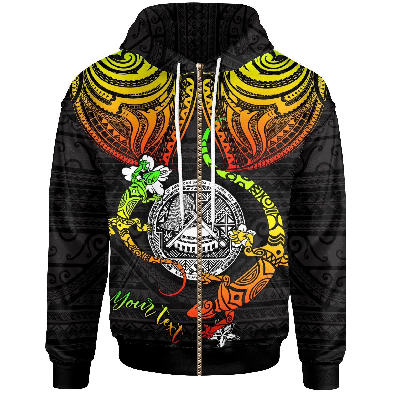 American Samoa Custom Zip up Hoodie Lizard Good Chest Unisex Reggae - Polynesian Pride