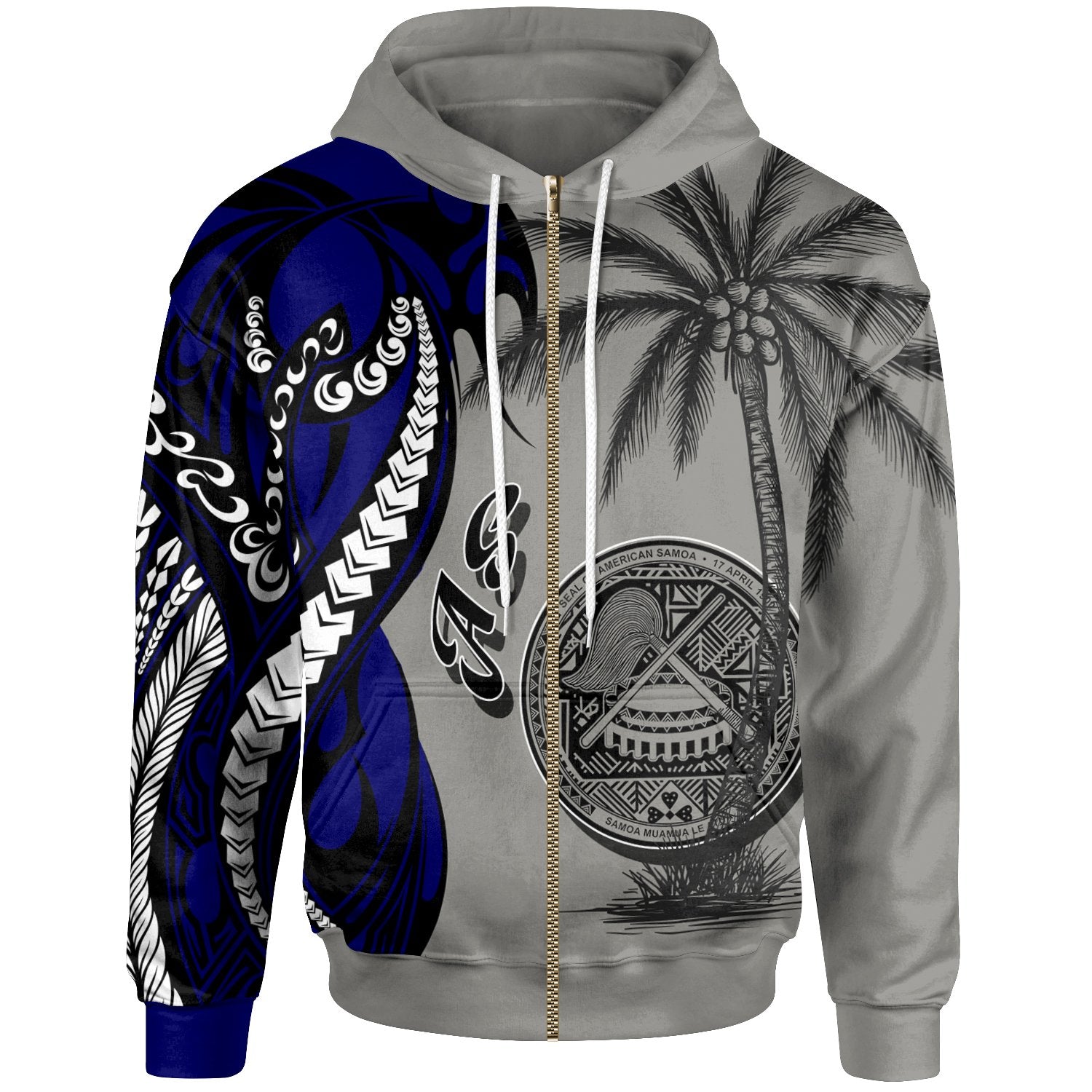 American Samoa Zip up Hoodie Classical Coconut Tree Unisex Gray - Polynesian Pride