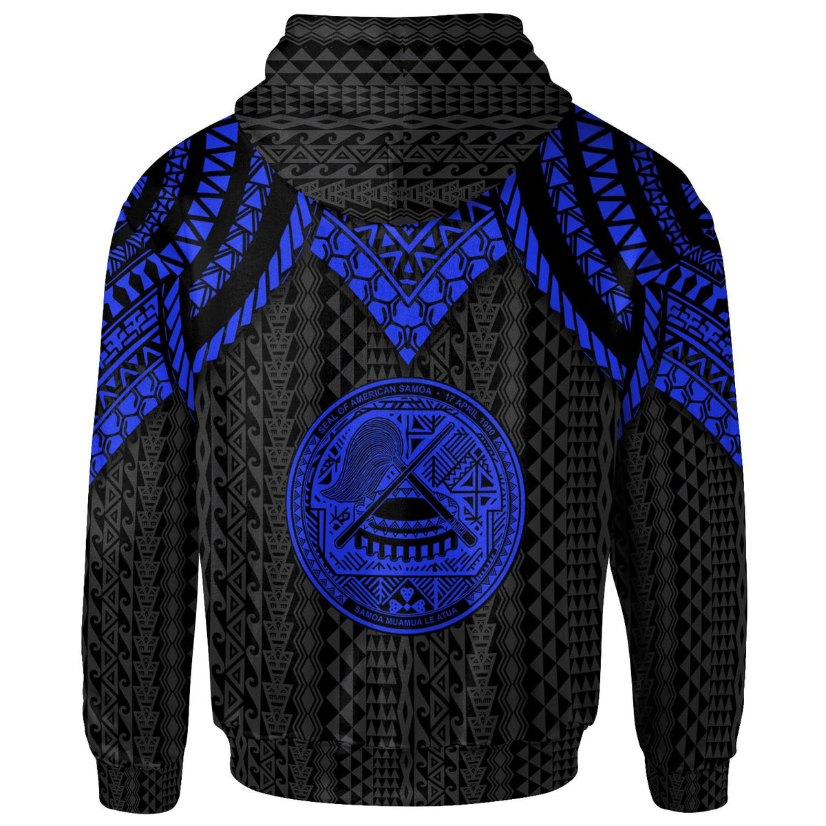 American Samoa Custom Zip up Hoodie Polynesian Armor Style Blue - Polynesian Pride