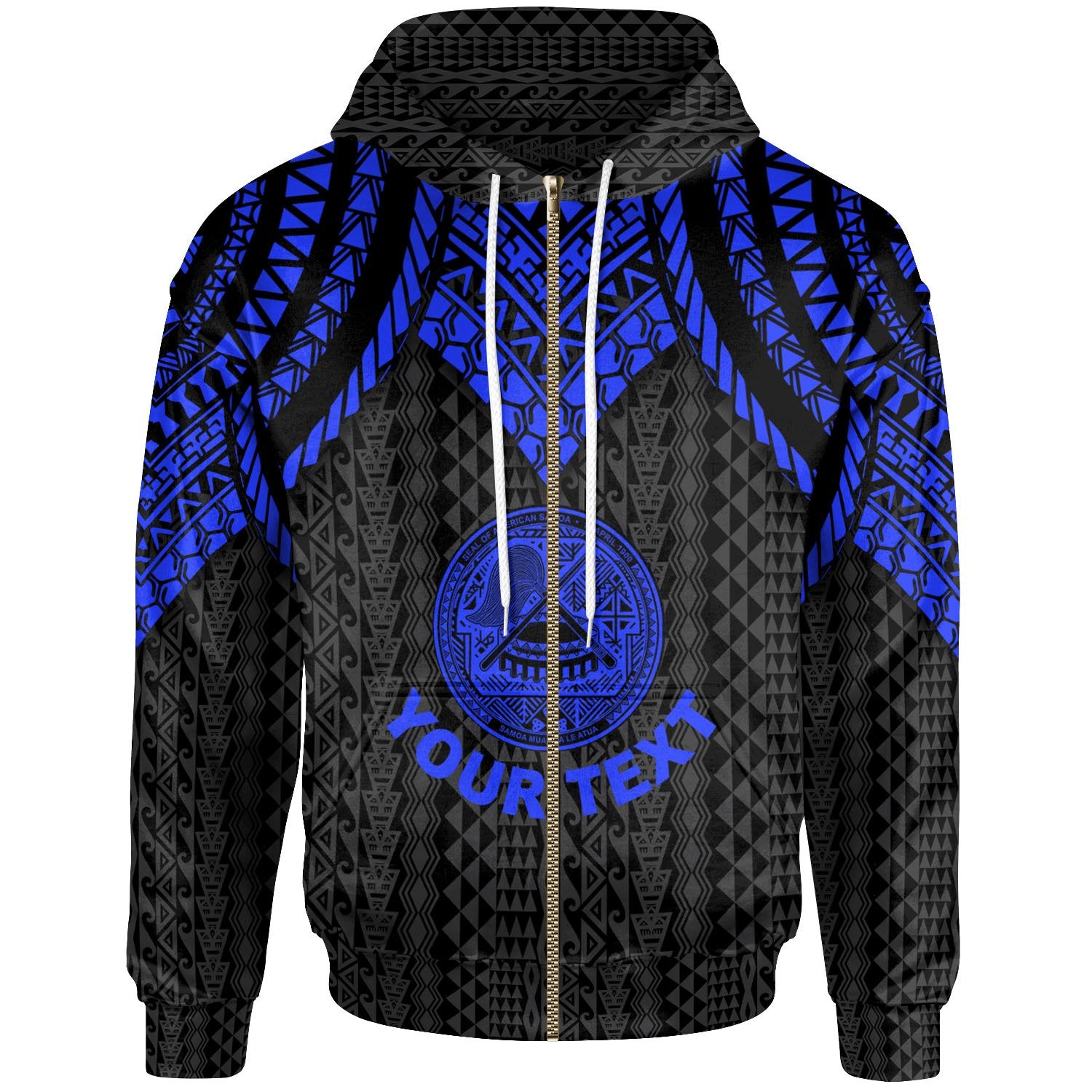 American Samoa Custom Zip up Hoodie Polynesian Armor Style Blue Unisex Blue - Polynesian Pride