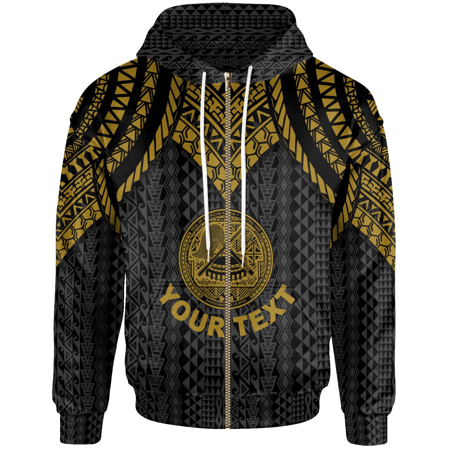 American Samoa Custom Zip up Hoodie Polynesian Armor Style Gold Unisex Gold - Polynesian Pride