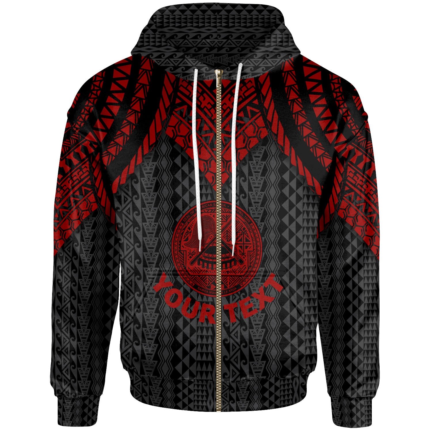 American Samoa Custom Zip up Hoodie Polynesian Armor Style Red Unisex Red - Polynesian Pride