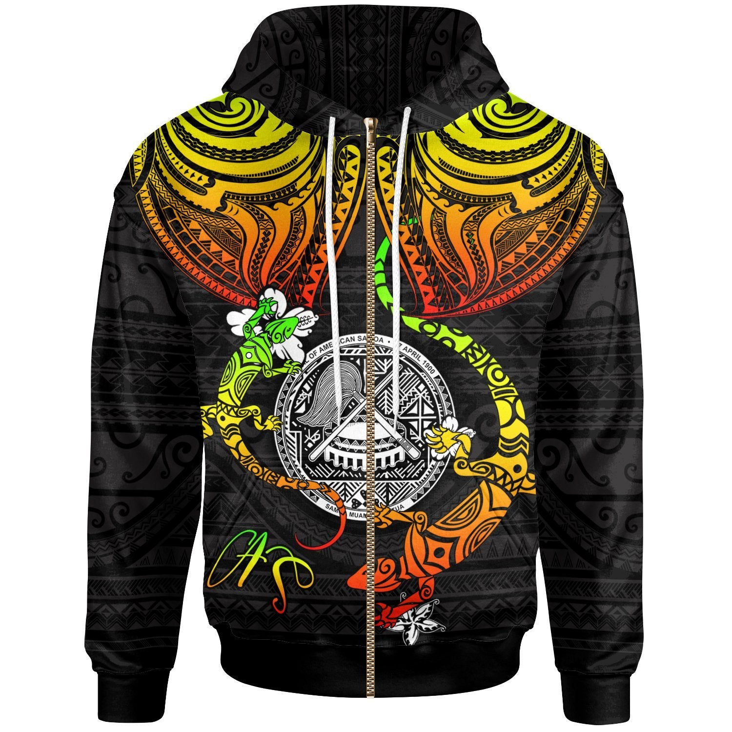 American Samoa Zip up Hoodie Lizard Good Chest Unisex Reggae - Polynesian Pride