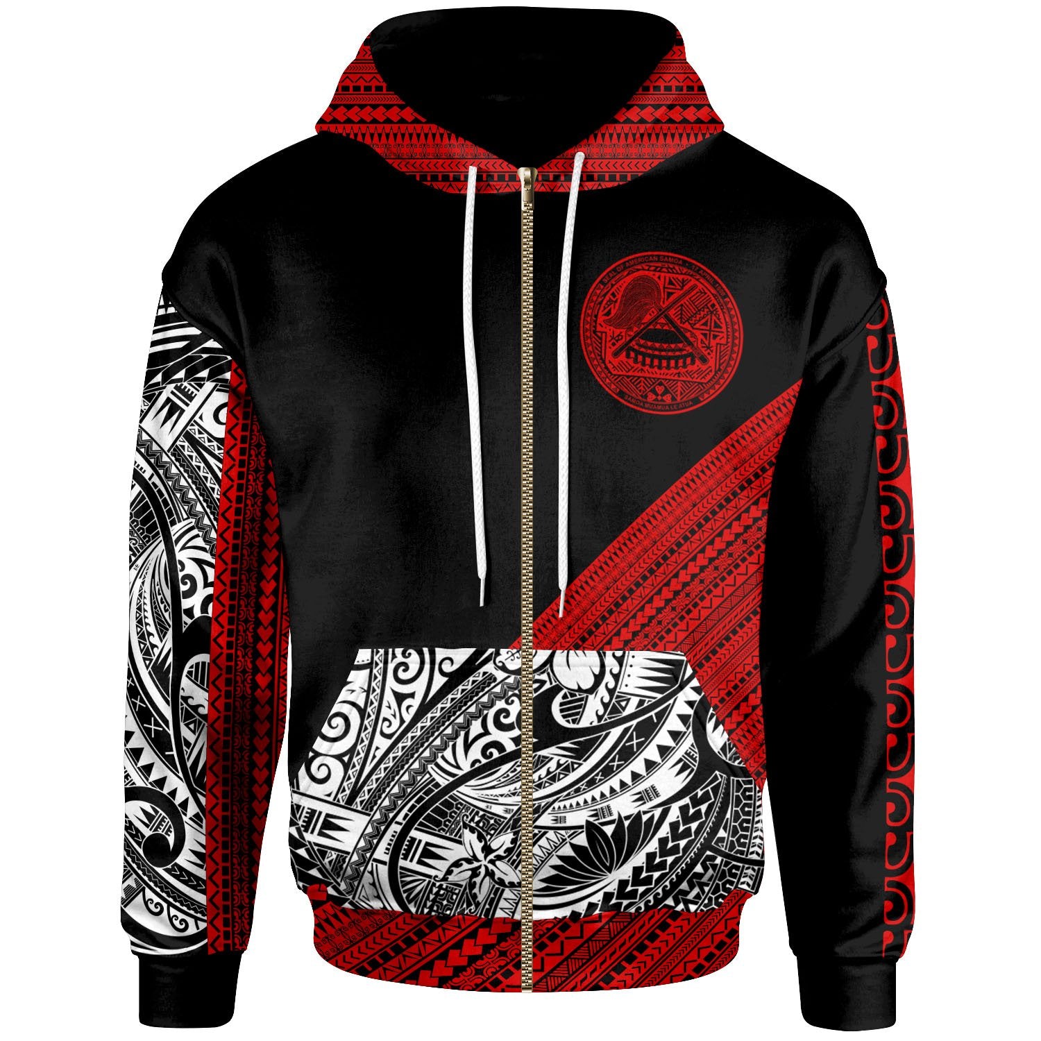 American Samoa Custom Zip Hoodie Polynesian Diagonal Pattern Red Unisex Red - Polynesian Pride